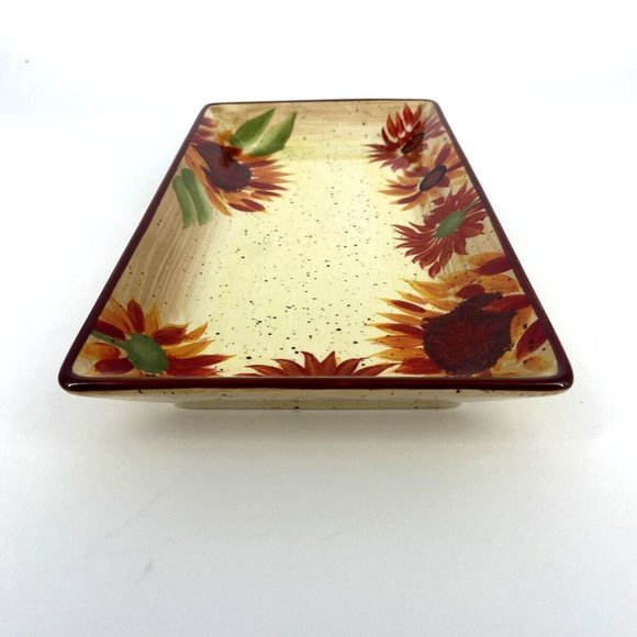 Pfaltzgraff Evening Sun Sled Server Rectangle Tray and Iron Stand Sunflowers - Picture 5 of 7